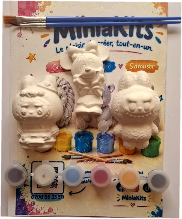MiniaKits Funny trio kit – plaster figurines to paint with paints and brushes
