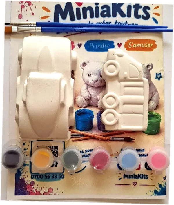 MiniaKits Car & friends kit – plaster figurines to paint with paints and brushes