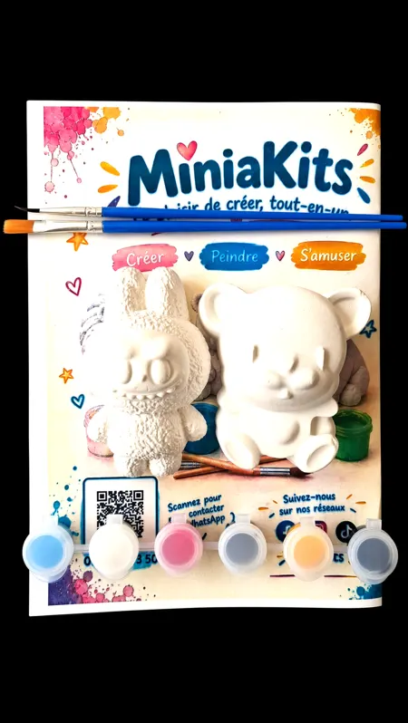 MiniaKits Bunny & teddy kit – plaster figurines to paint with paints and brushes