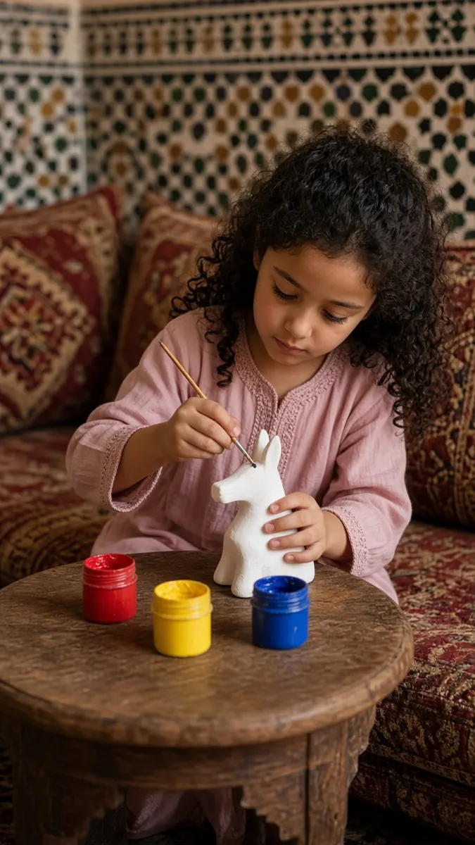 Famille faisant une activité créative à la maison